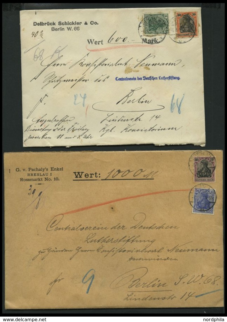 Dt. Reich 85,87,89,91II BRIEF, 1917, 2 Verschiedene Wertbriefe An Die Deutsche Lutherstiftung In Berlin, Pracht - Used Stamps