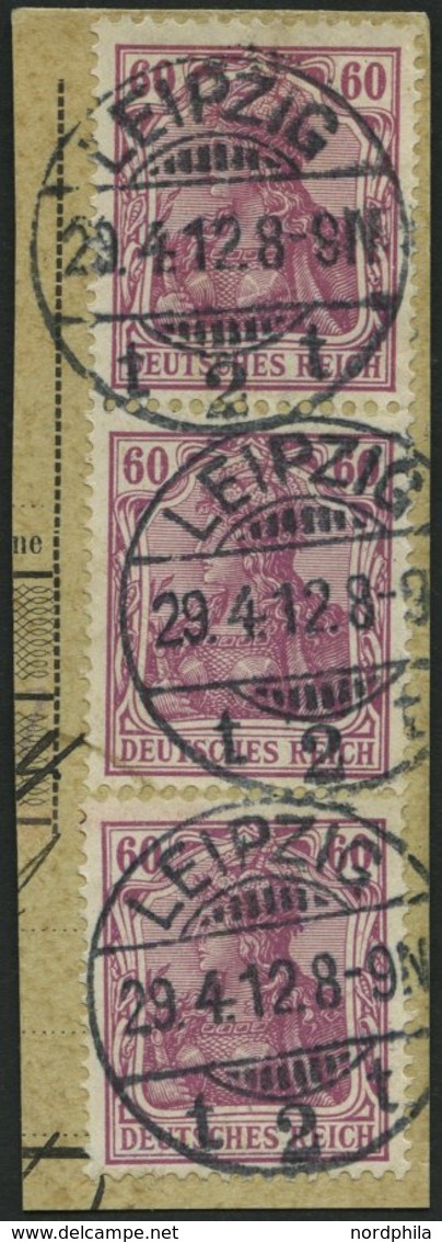 Dt. Reich 92Ia BrfStk, 1911, 60 Pf. Graulila Friedensdruck, Paar Und Einzelmarke Auf Postabschnitt, Pracht - Usados