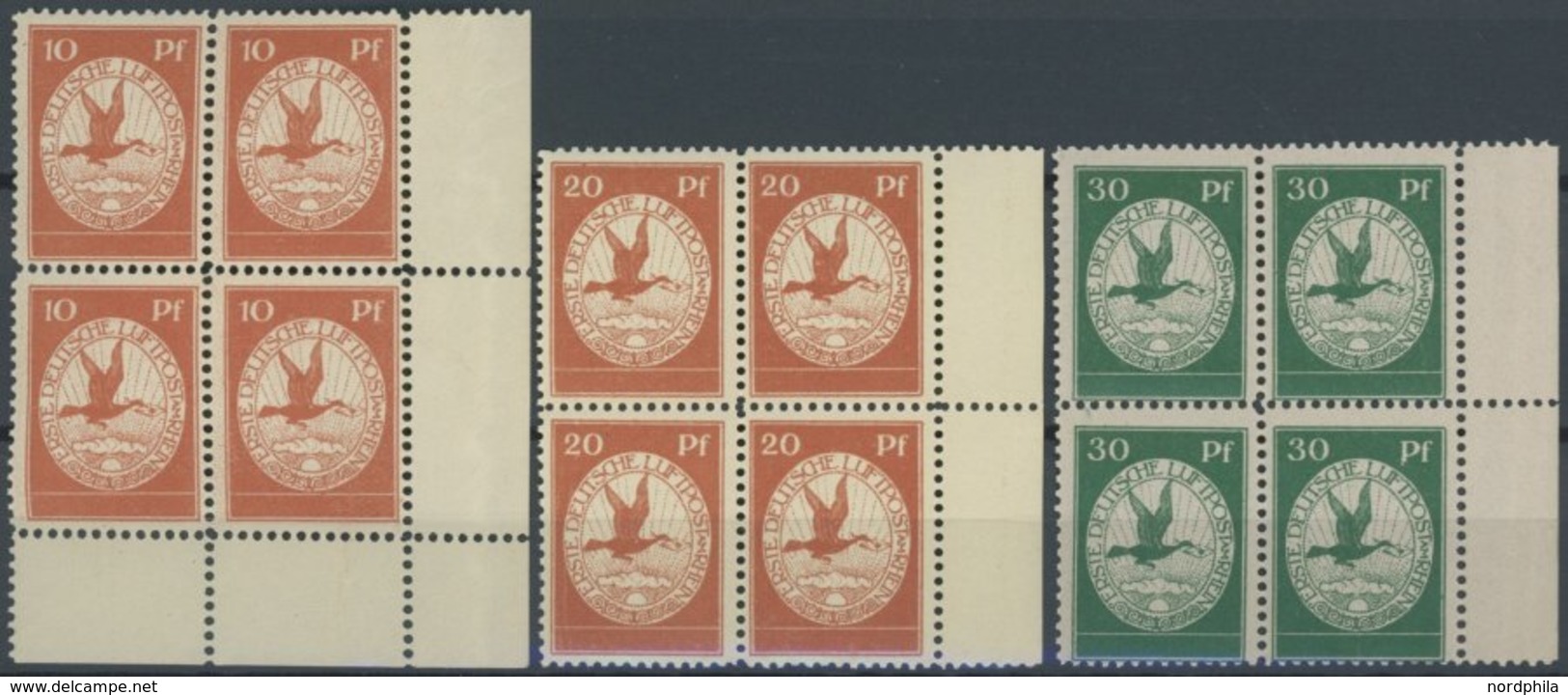 Dt. Reich I-III VB **, 1912, Flugpost Am Rhein Und Main In Randviererblocks, Prachtsatz, Mi. (920.-) - Used Stamps
