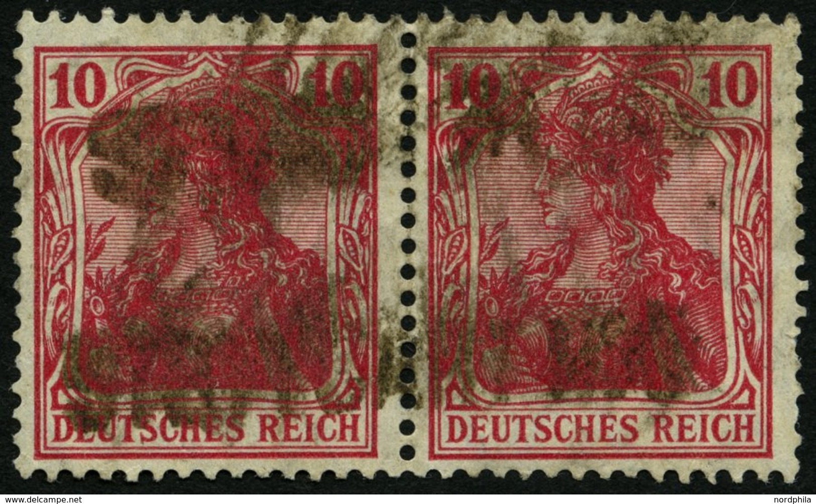 Dt. Reich 86IId Paar O, 1915, 10 Pf. Karmin Kriegsdruck Im Waagerechten Paar, Feinst, Gepr. Jäschke, Mi. 220.- - Usados