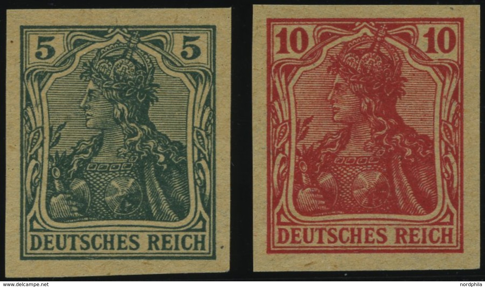 Dt. Reich 85/6IIV (*), 1915, 5 Und 10 Pf. Ungezähnt, Versuchsdrucke Auf Gelblichem Papier, Pracht, Mi. 300.- - Oblitérés