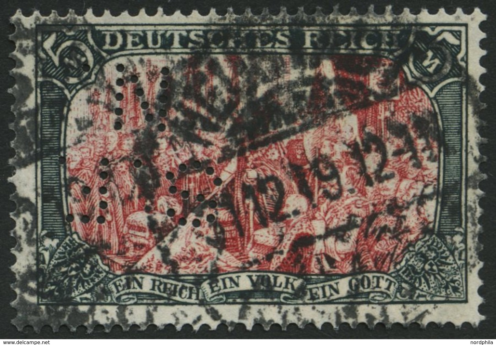 Dt. Reich 97AII O, 1916, 5 M. Kriegsdruck, Gezähnt A, Firmenlochung, Pracht, Gepr. Jäschke-L., Mi. 130.- - Used Stamps