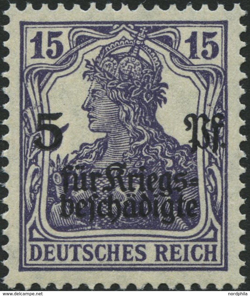 Dt. Reich 106b **, 1919, 15 Pf. Schwärzlichblauviolett Kriegsgeschädigte, Pracht, Gepr. Tworek, Mi. 60.- - Oblitérés