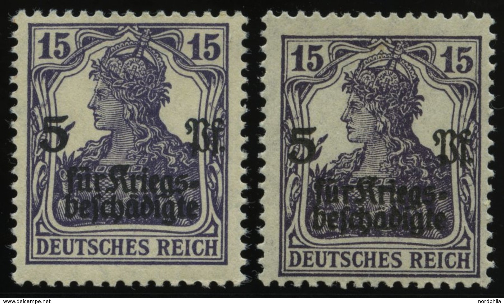 Dt. Reich 106b,c **, 1919, 15 Pf. Schwärzlichblauviolett Und Schwarzviolett, 2 Prachtwerte, Gepr. Infla, Mi. 100.- - Oblitérés