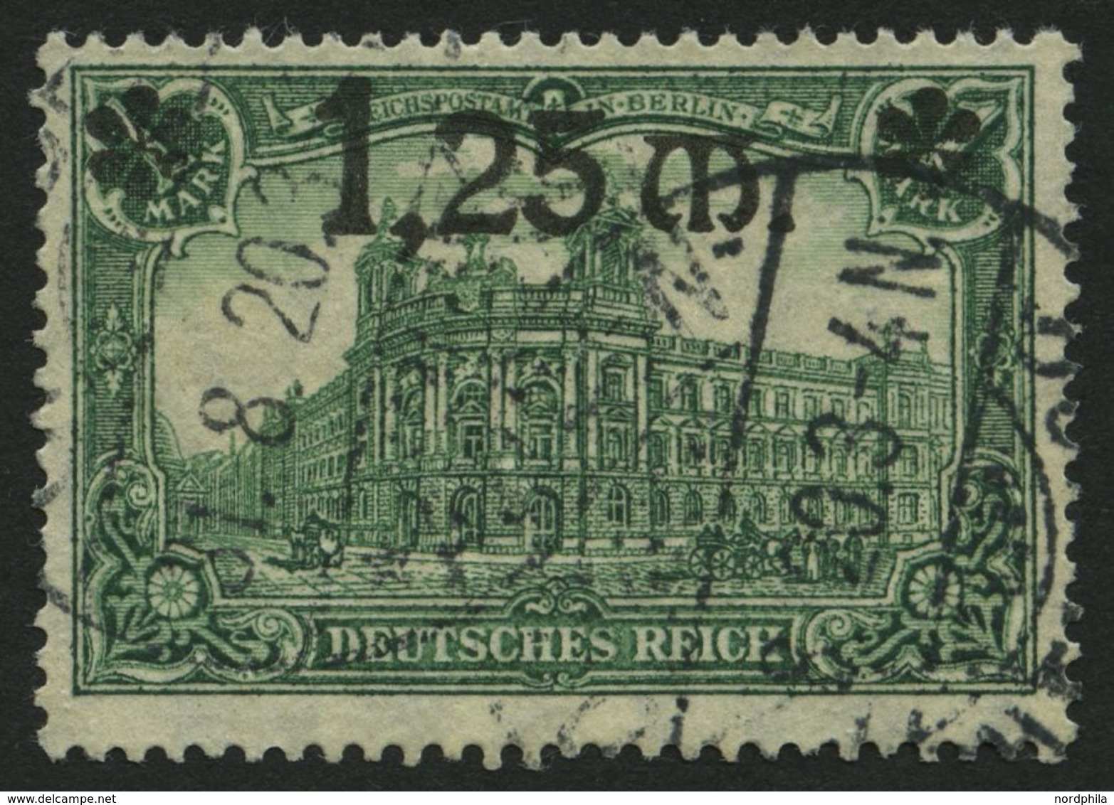 Dt. Reich 116II O, 1920, 1.25 M. Auf 1 M. Dunkelgrün, Dünner Aufdruck, Normale Zähnung, Pracht, Gepr. Tworek, Mi. 120.- - Usados