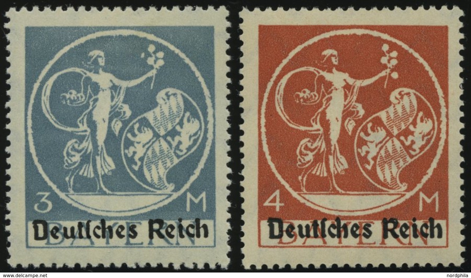 Dt. Reich 134PFIII,135PFIV *, 1920, 3 M. Grautürkis Und 4 M. Schwärzlichorangerot, Je Mit Plattenfehler Blume In Rechter - Gebraucht