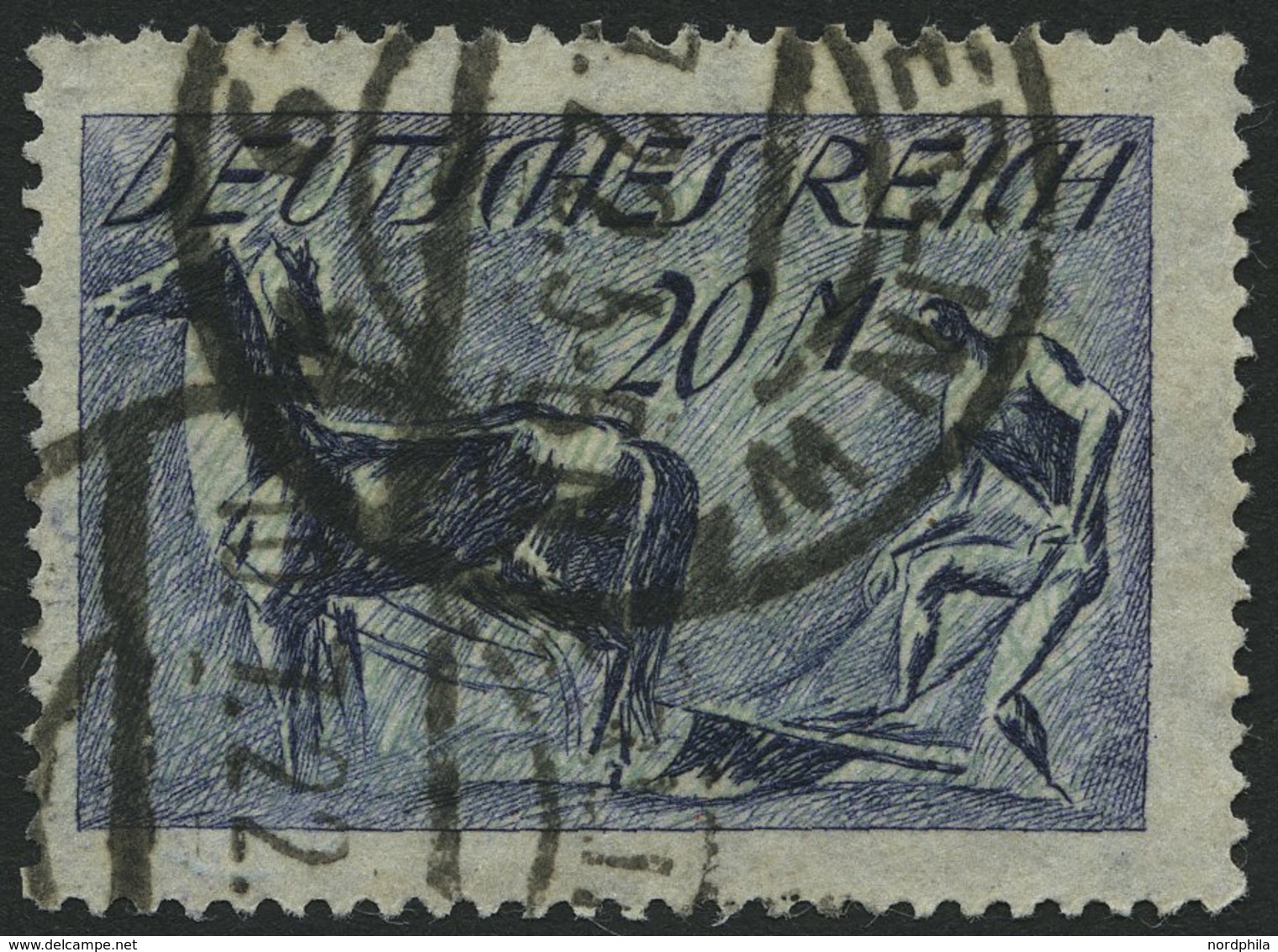 Dt. Reich 176b O, 1921, 20 M. Schwarzviolettblau, üblich Gezähnt Pracht, Mi. 90.- - Used Stamps