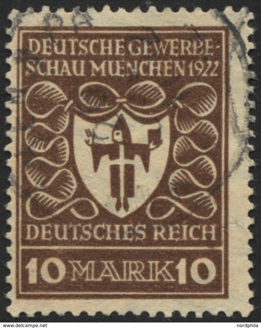 Dt. Reich 203b O, 1922, 10 M. Lilabraun Gewerbeschau, üblich Gezähnt Pracht, Gepr. Peschl, Mi. 120.- - Used Stamps