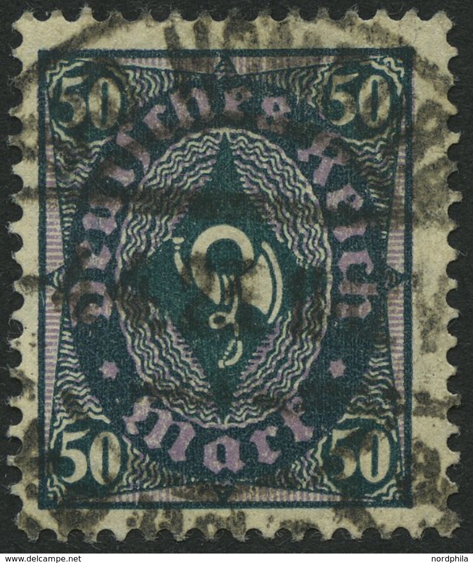 Dt. Reich 209PY O, 1922, 50 M. Schwarzbläulichgrün, Wz. Kreuzblüten, Zähnung Etwas Korrigiert Sonst Pracht, Fotobefund W - Usati