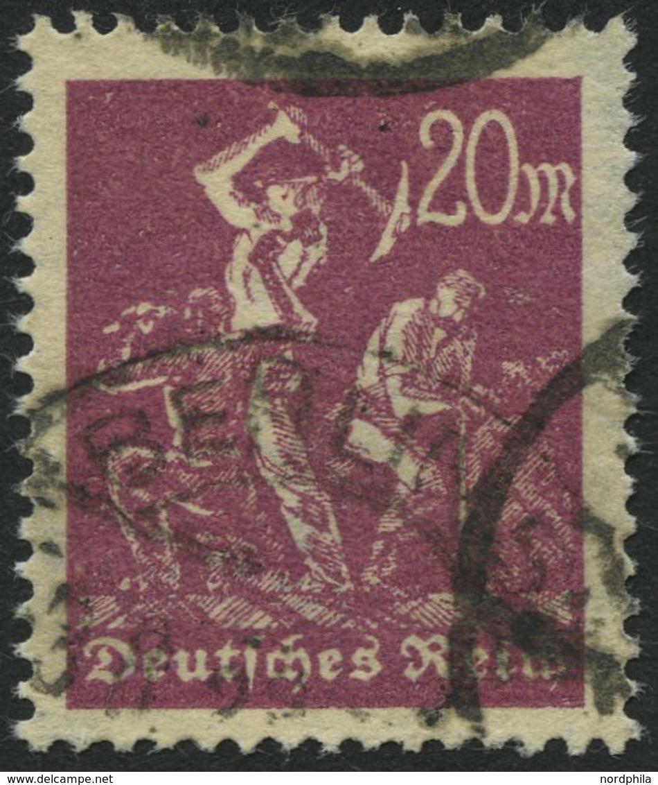 Dt. Reich 241Y O, 1923, 20 M. Braunlila, Liegendes Wz., Feinst, Gepr. Infla, Mi. 80.- - Usados