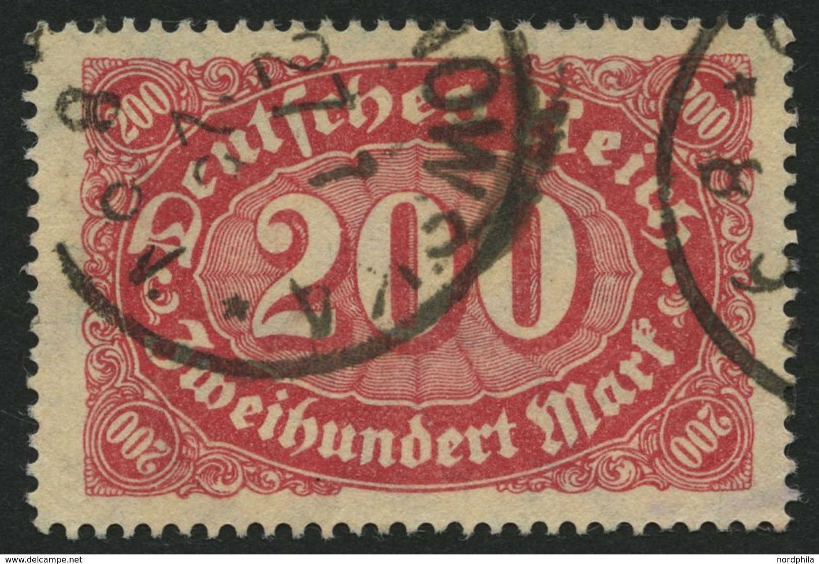 Dt. Reich 248b O, 1923, 200 M. Rotlila, Eckbug Sonst Pracht, Gepr. Infla, Mi. 100.- - Oblitérés