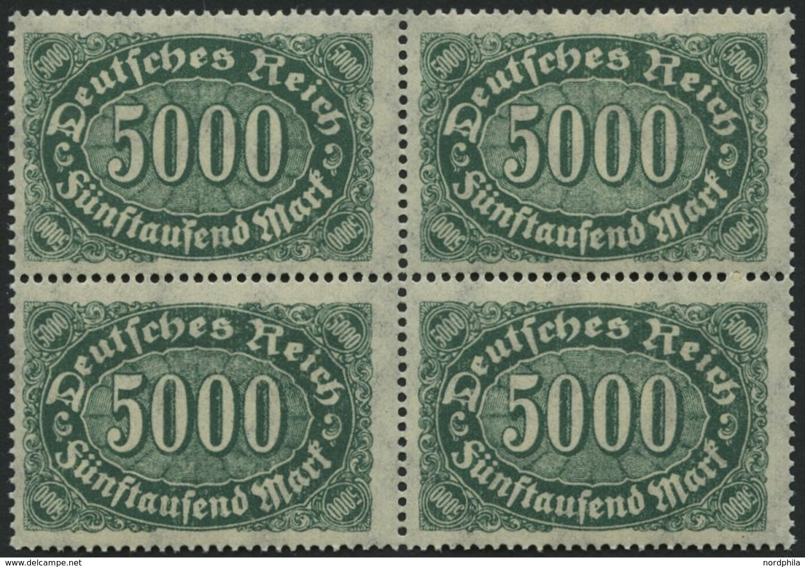 Dt. Reich 256cI **, 1922, 5000 M. Dunkelbläulichgrün Mit Abart S In Fünftausend Oben Mit Haken, Im Viererblock Mit Norma - Used Stamps