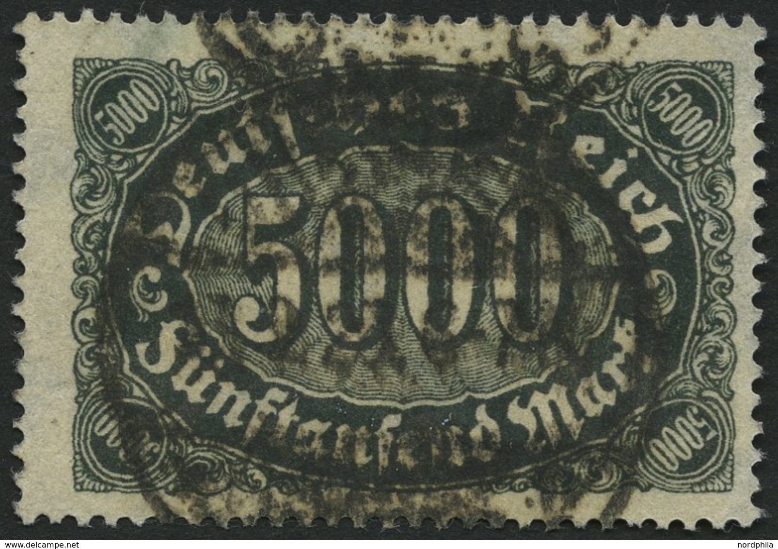 Dt. Reich 256d O, 1923, 5000 M. Schwarzgrün, Pracht, Gepr. Dr. Oechsner, Mi. 200.- - Usados