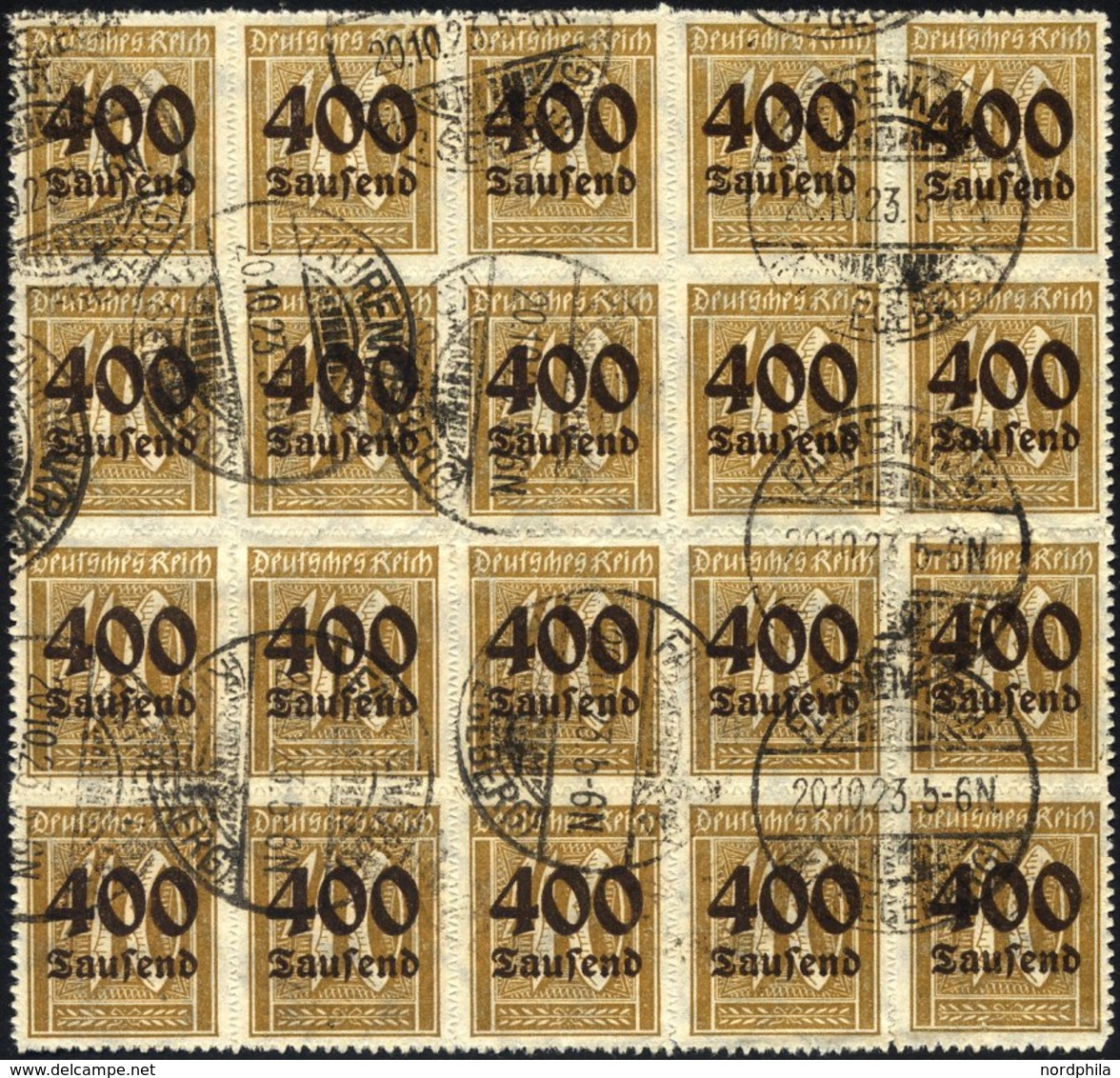 Dt. Reich 300 O, 1923, 400 Tsd. Auf 40 Pf. Dunkelgelbocker Im Bogenteil Von 20 Werten, Feinst/Pracht (einige Werte Bügig - Used Stamps