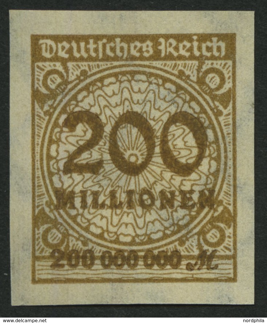 Dt. Reich 323AUHT **, 1923, 200 Mio. M. Ockerbraun, Ungezähnt, Mit Sprung In Der Rosette, Pracht - Oblitérés