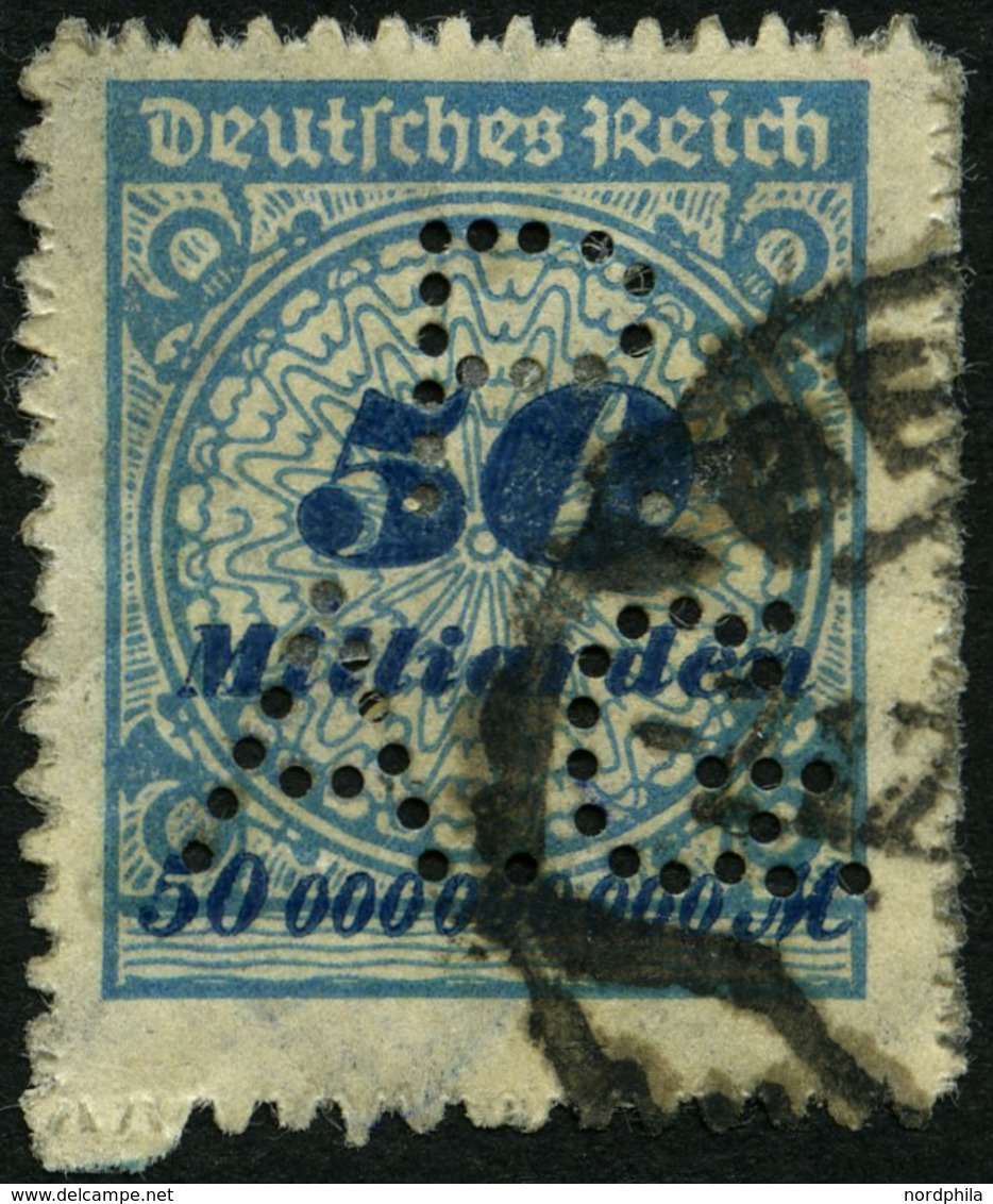 Dt. Reich 330BP HT O, 1923, 50 Mrd. M. Kobaltblau, Durchstochen, Mit Plattenfehler Sprung In Rosette, Firmenlochung P.A. - Oblitérés
