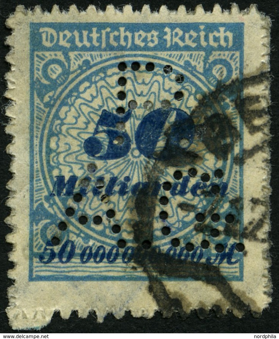 Dt. Reich 330BP HT O, 1923, 50 Mrd. M. Kobaltblau, Durchstochen, Mit Plattenfehler Sprung In Rosette, Firmenlochung P.A. - Used Stamps