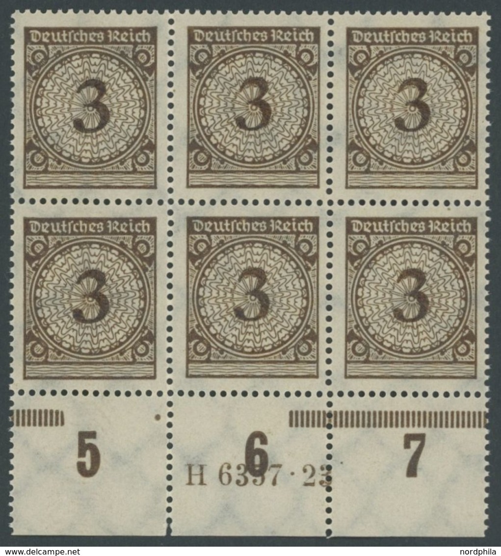 Dt. Reich 338Pa HAN **, 1923, 3 Pf. Dunkelorangebraun, Plattendruck, Im Unterrandsechserblock Mit HAN H 6357.23, Postfri - Used Stamps