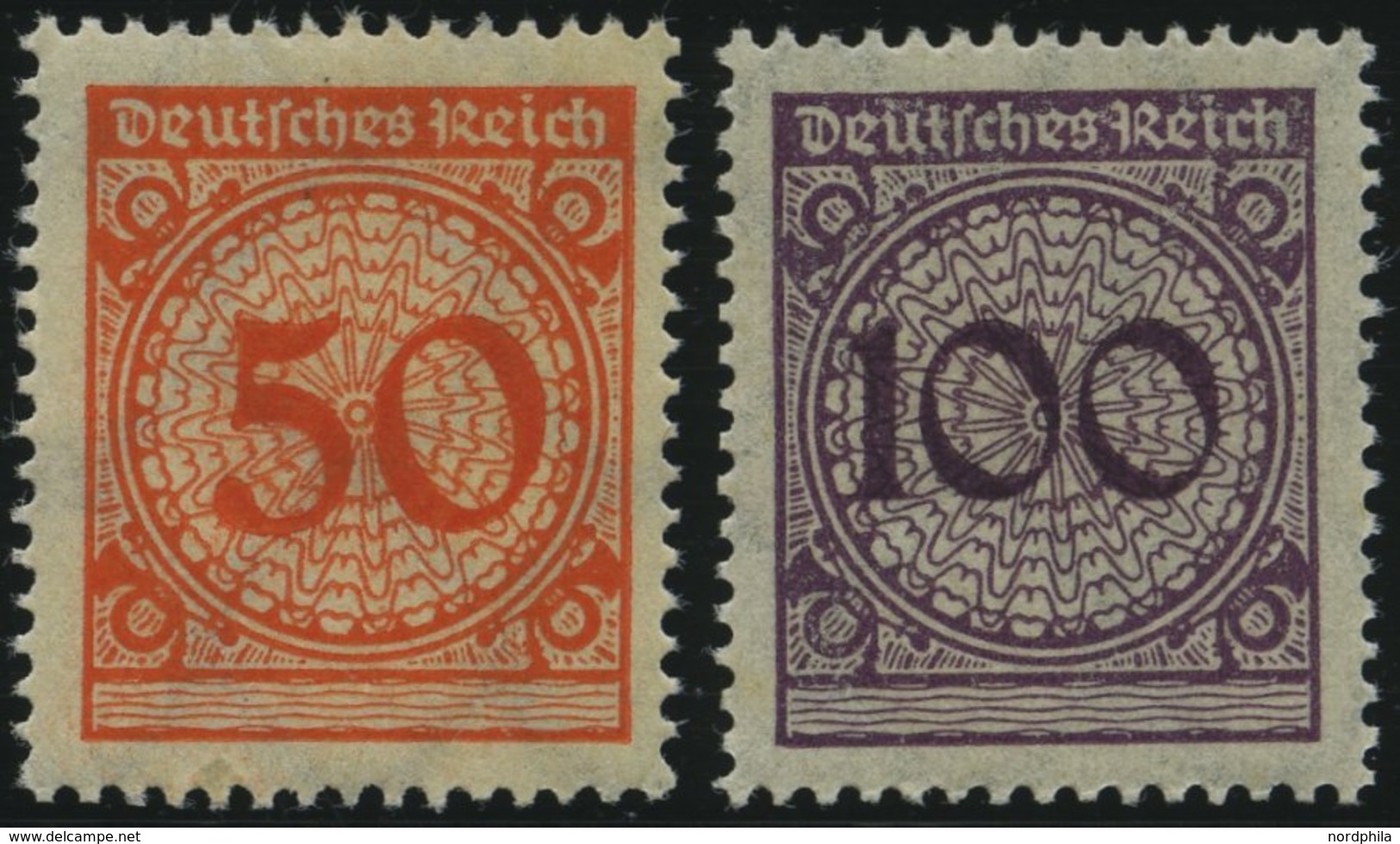 Dt. Reich 342/3 **, 1923, 50 Und 100 Pf. Ziffer, 2 Prachtwerte, Mi. 95.- - Oblitérés