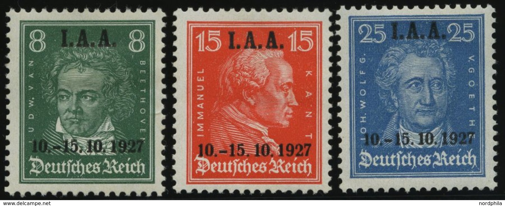 Dt. Reich 407-09 *, 1927, I.A.A., Falzreste, Prachtsatz, Mi. 65.- - Oblitérés
