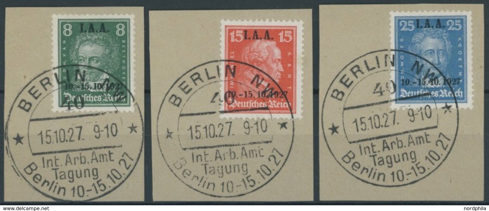 Dt. Reich 407-09 BrfStk, 1927, I.A.A. Mit Sonderstempel IAA Auf Briefstücken, Prachtsatz, Mi. 300.- - Oblitérés