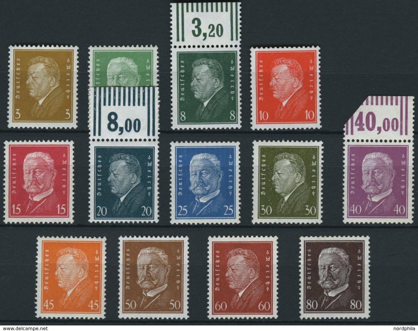 Dt. Reich 410-22 **, 1928, Reichspräsidenten, 80 Pf. Herstellungsbedingter Gummiknitter, Normale Zähnung, Prachtsatz, Te - Oblitérés