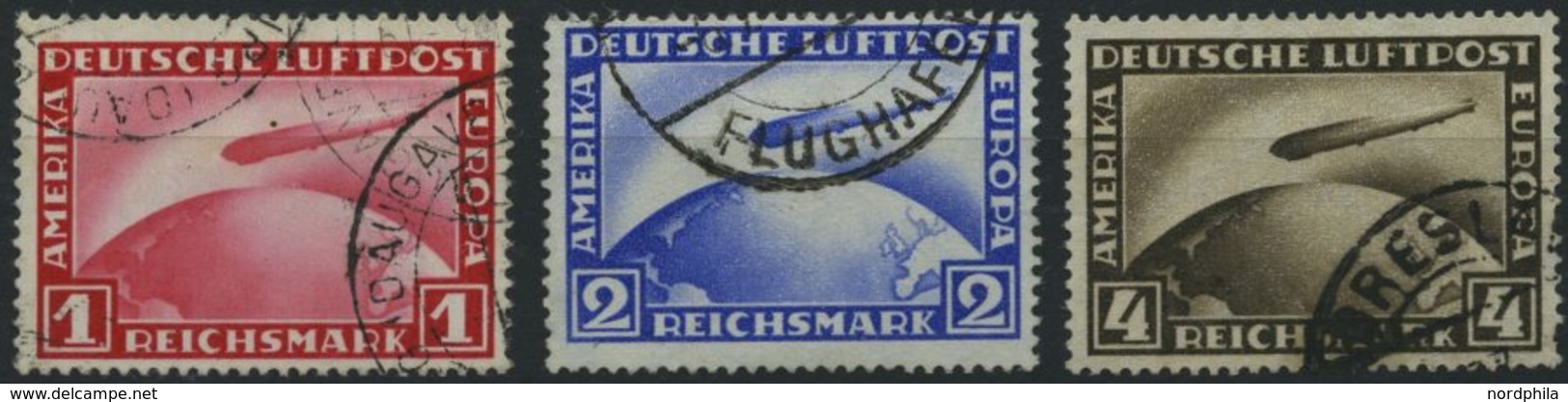 Dt. Reich 423/4,455 O, 1928, Graf Zeppelin, 3 Werte Feinst, Mi. 155.- - Usados