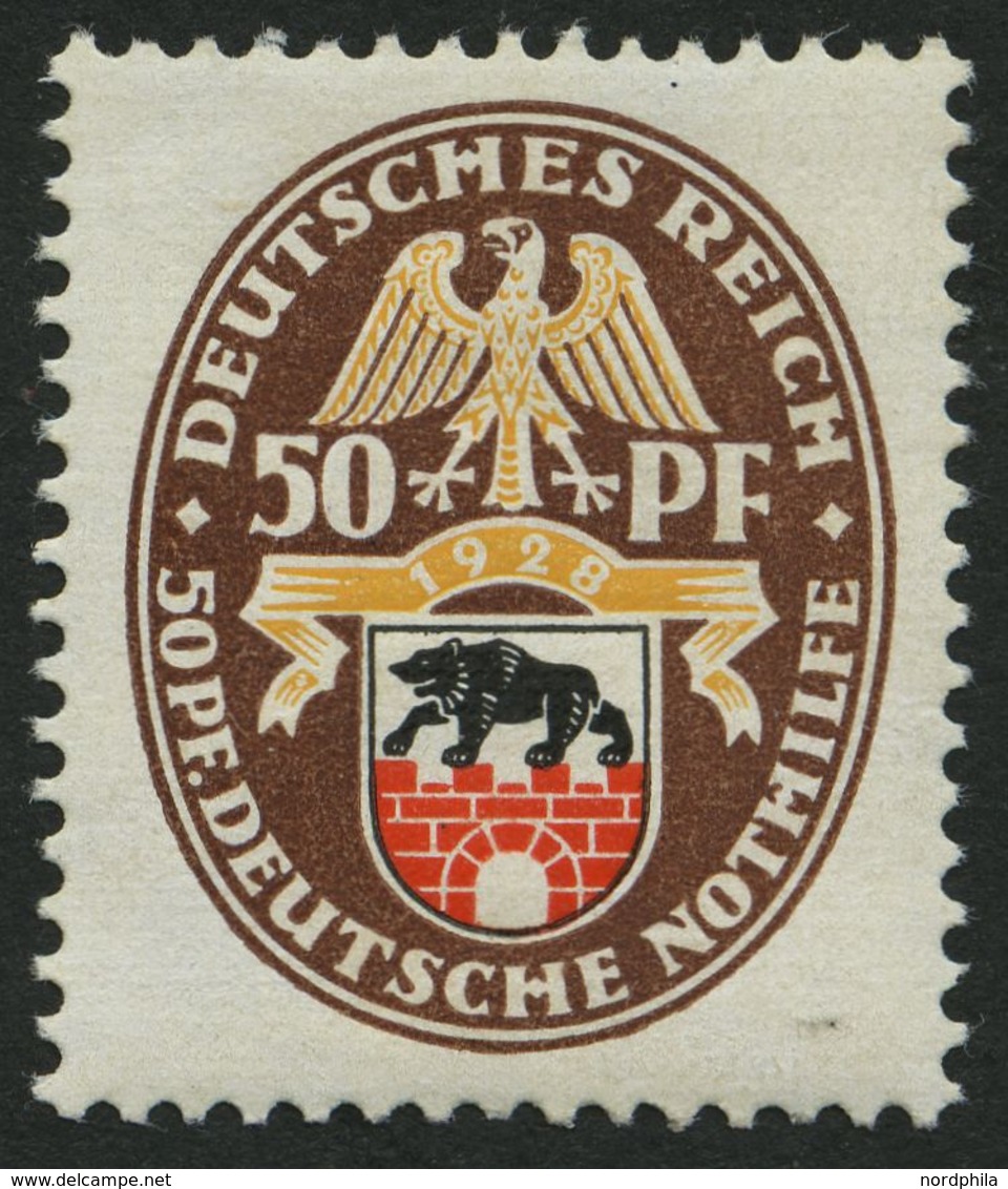 Dt. Reich 429 *, 1928, 50 Pf. Nothilfe, Falzrest, Pracht - Gebraucht