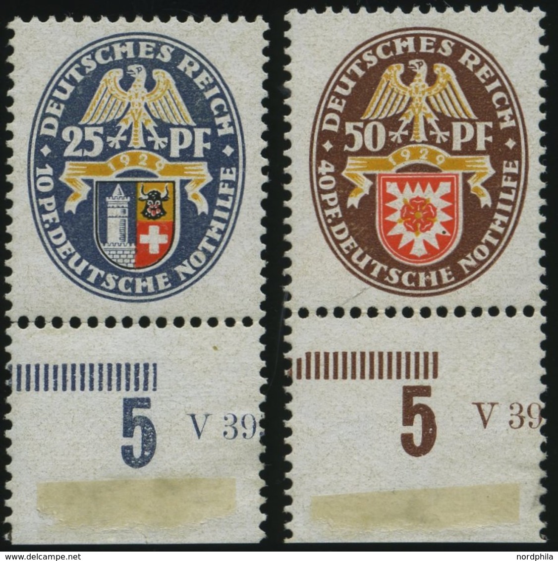 Dt. Reich 433/4 **, 1929, 25 Und 50 Pf. Nothilfe, 2 Prachtwerte, Mi. 230.- - Oblitérés