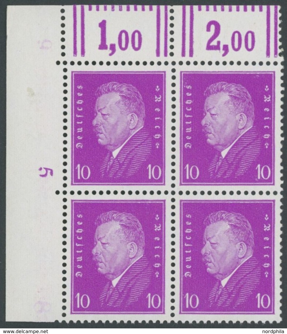 Dt. Reich 435WOR VB **, 1930, 10 Pf. Ebert, Walzendruck, Im Linken Oberen Eckrandviererblock, Postfrisch, Pracht, Mi. (1 - Used Stamps