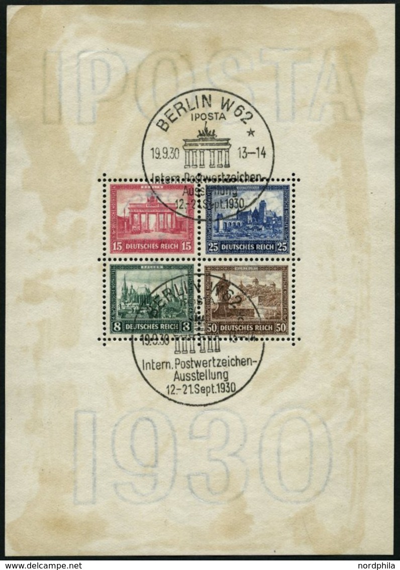 Dt. Reich Bl. 1 O, 1930, Block IPOSTA, Sonderstempel, Ränder Leimfleckig Sonst Pracht, Mi. 2000.- - Oblitérés