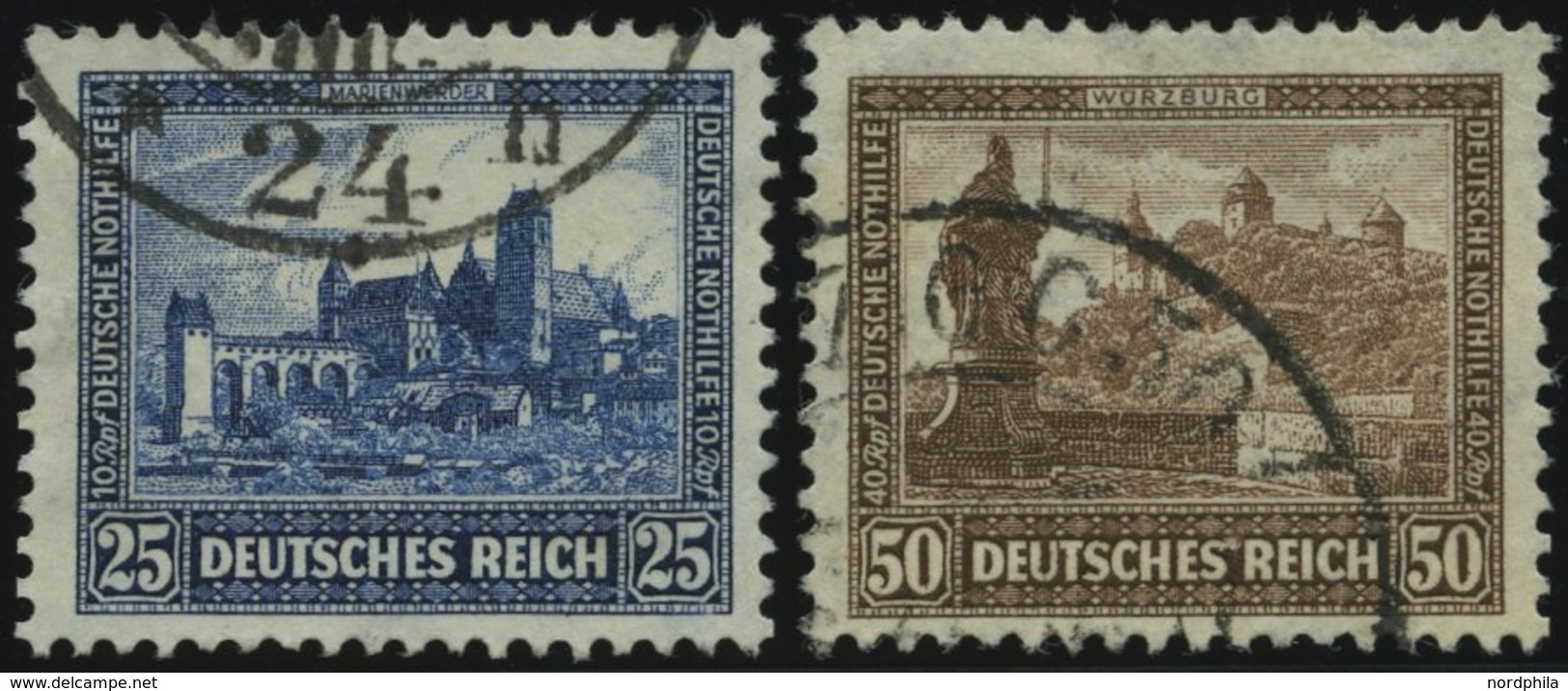 Dt. Reich 452/3 O, 1930, 25 Und 50 Pf. Nothilfe, 2 Prachtwerte, Mi. 140.- - Oblitérés