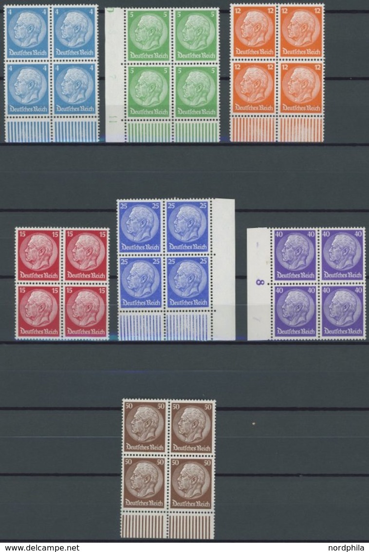 Dt. Reich 467-73 VB **, 1932, Hindenburg In Viererblocks, Bis Auf Mi.Nr. 470 Vom Rand, Postfrischer Prachtsatz, Mi. 680. - Used Stamps