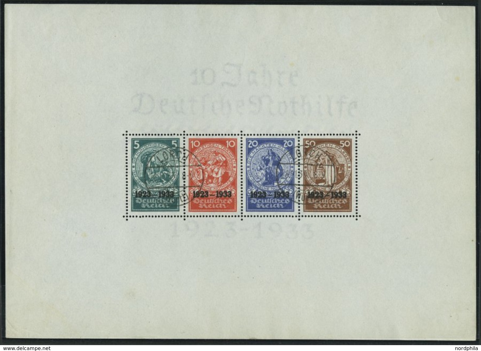 Dt. Reich Bl. 2 O, 1933, Block Nothilfe, Originalgröße, Stempel LORCH 28.11.33 (früheste Bekannte Abstempelung!), Ränder - Otros & Sin Clasificación