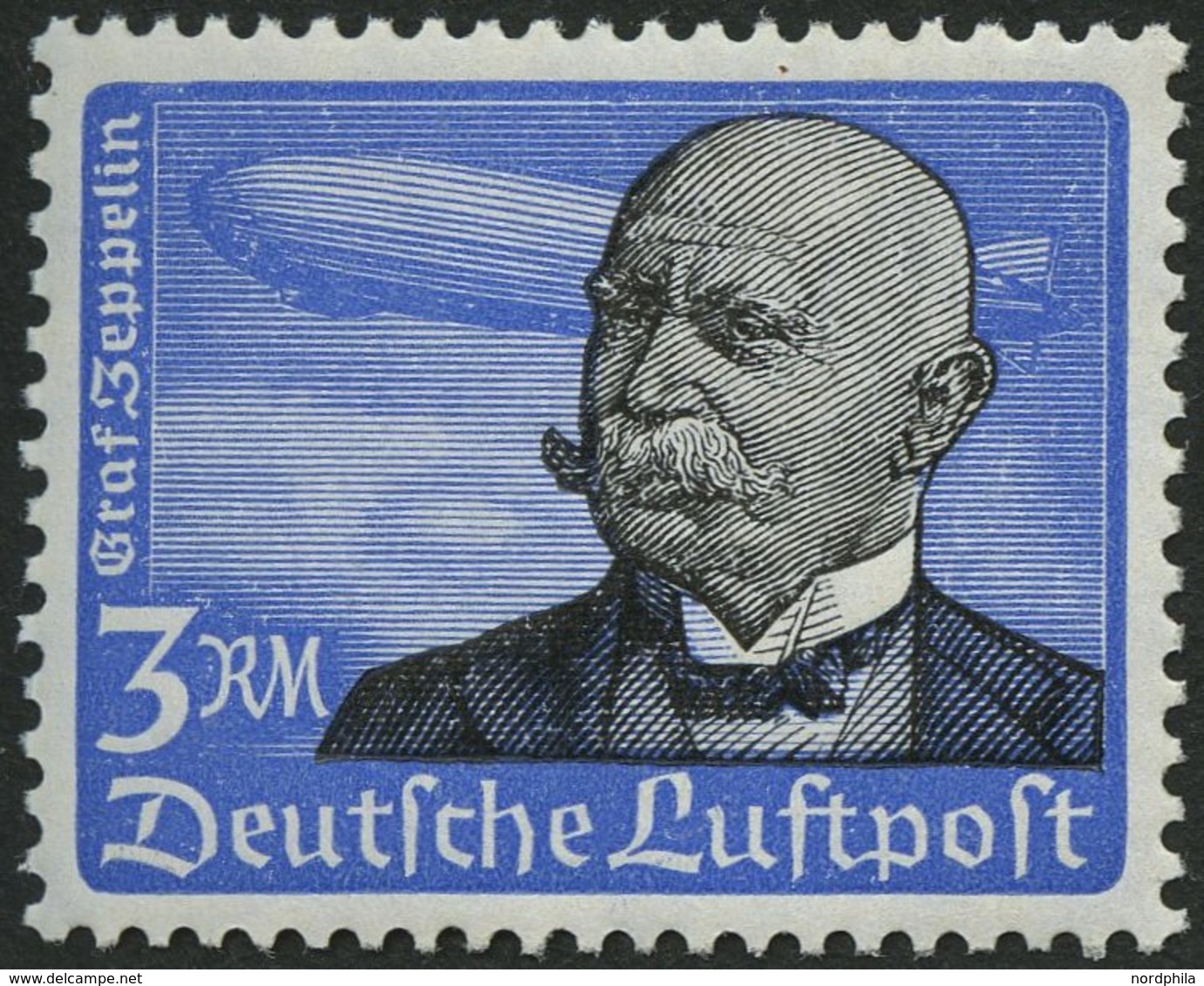 Dt. Reich 539x **, 1934, 3 RM Graf Zeppelin, Senkrechte Gummiriffelung, Pracht, Mi. 200.- - Otros & Sin Clasificación