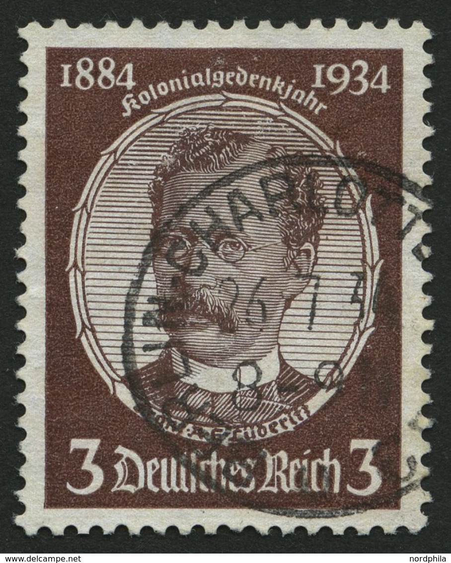 Dt. Reich 540yb O, 1934, 3 Pf. Dunkelrötlichbraun Lüderitz, Pracht, Fotoattest H.D. Schlegel, Mi. (600.-) - Other & Unclassified