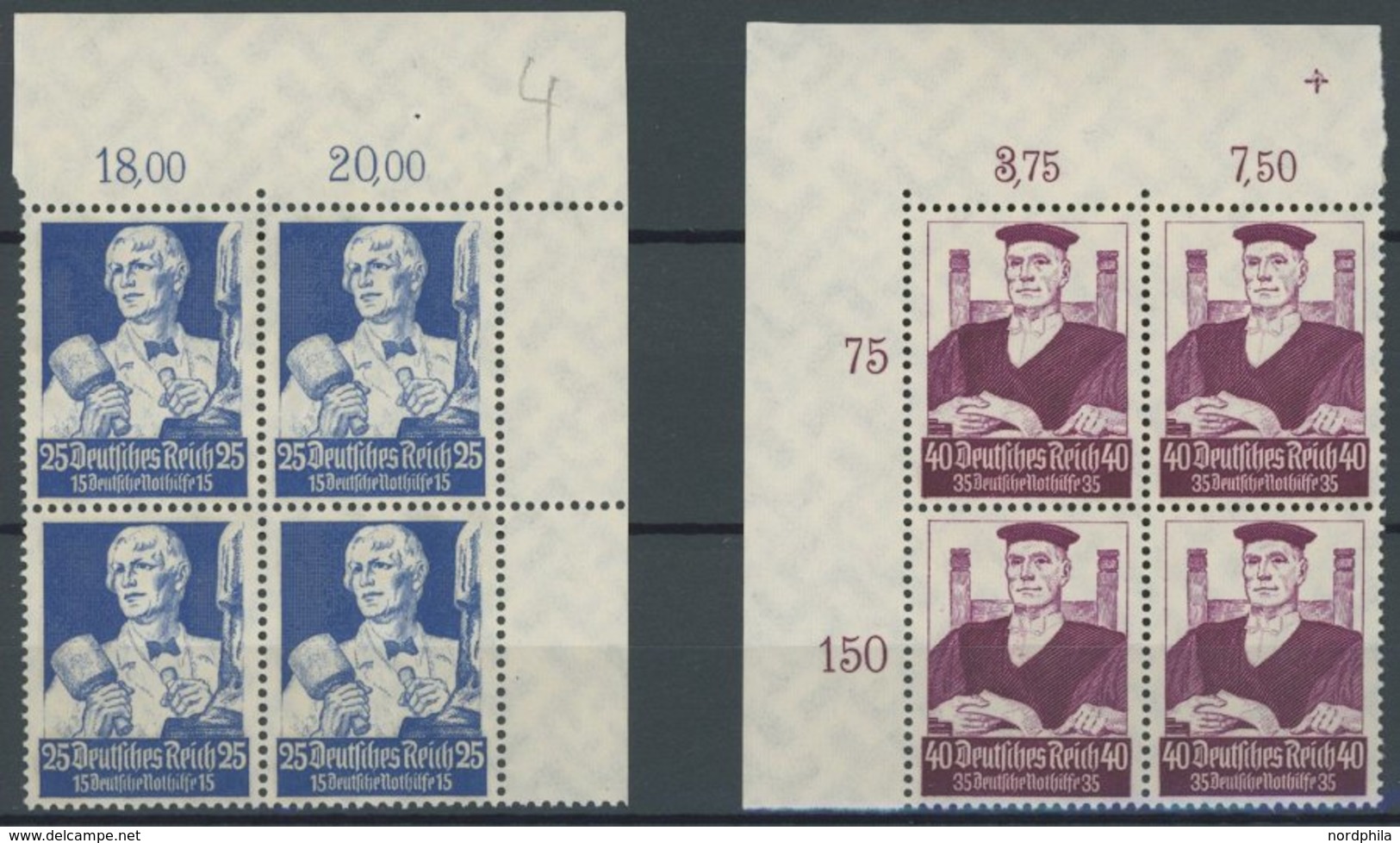 Dt. Reich 556-64 VB **, 1934, Stände In Oberen Eckrandviererblocks (4 Pf. Nur Oberrand), Prachtsatz - Autres & Non Classés