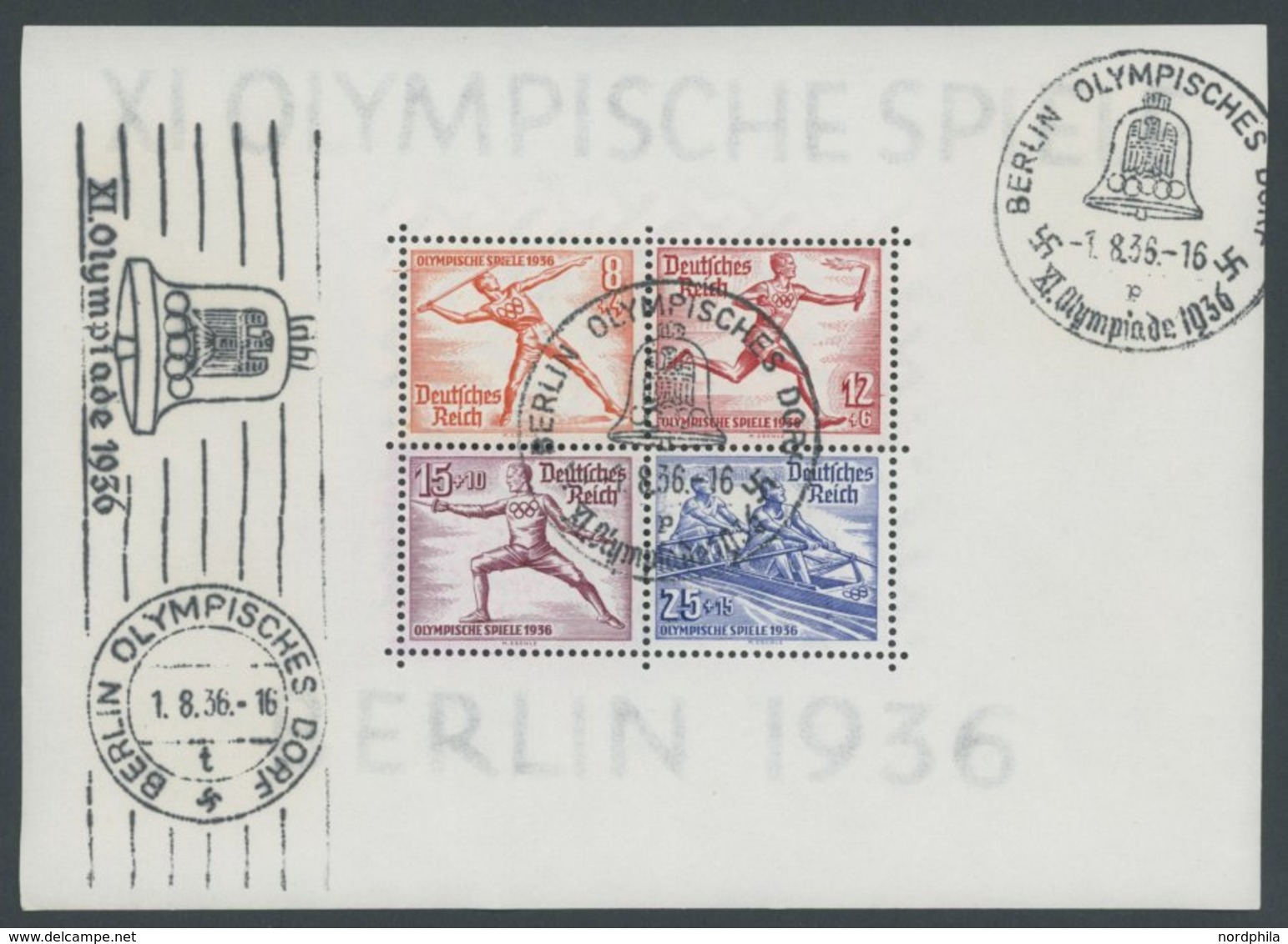 Dt. Reich Bl. 5/6 O, 1936, Blockpaar Olympische Spiele, Ersttags-Sonderstempel BERLIN OLYMPISCHES DORF Und Maschinenstem - Otros & Sin Clasificación