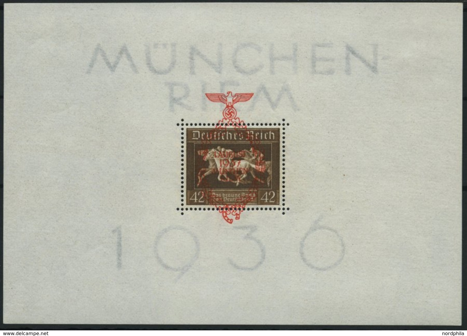 Dt. Reich Bl. 10 *, 1937, Block München-Riem, Einzelmarke Postfrisch, Pracht - Autres & Non Classés