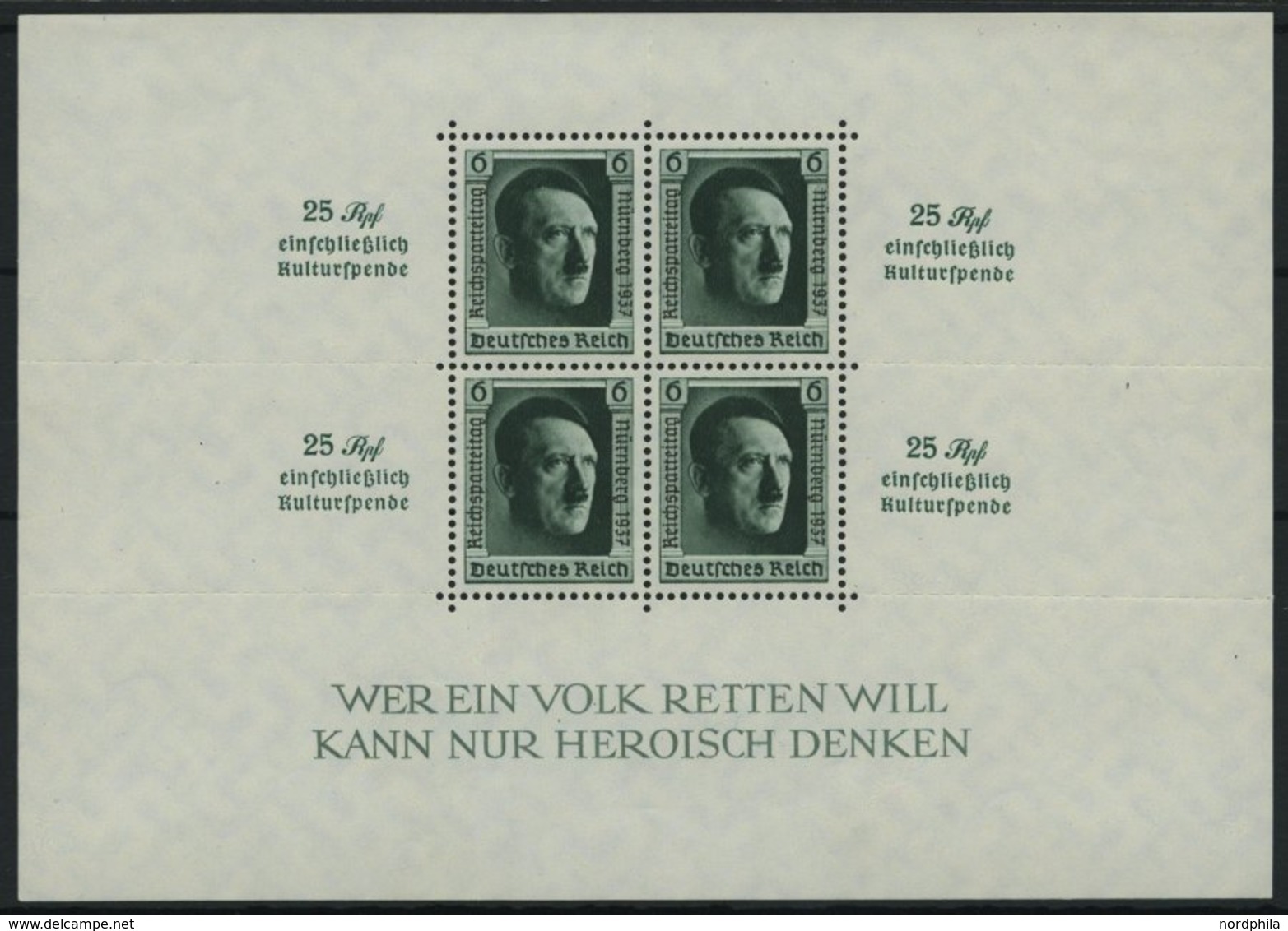 Dt. Reich Bl. 11 *, 1937, Block Reichsparteitag, Marken Postfrisch, Pracht, Mi. 90.- - Autres & Non Classés