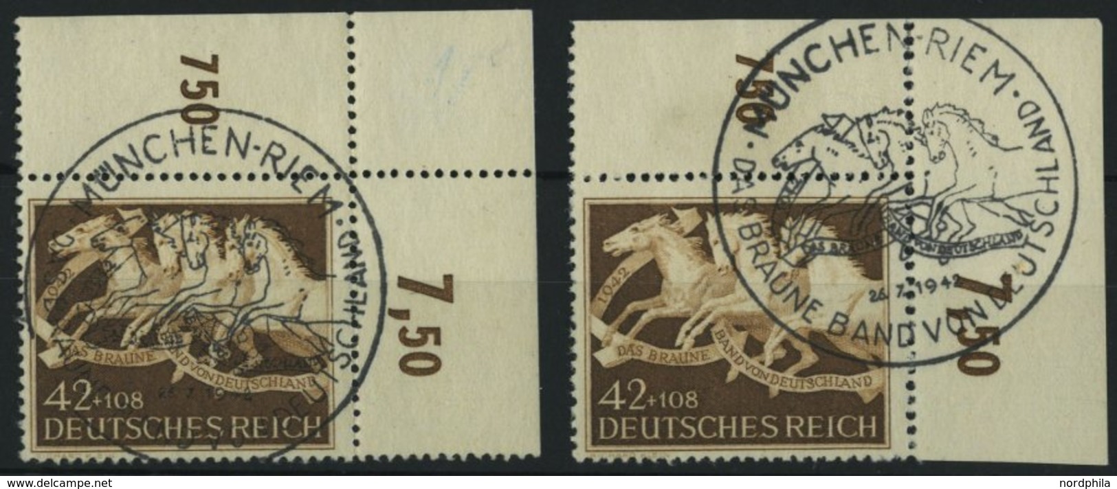 Dt. Reich 815 O, 1942, 42 Pf. Braunes Band, Obere Rechte Bogenecke (gezähnt Und Nicht Durchgezähnt), Sonderstempel, 2 Pr - Other & Unclassified