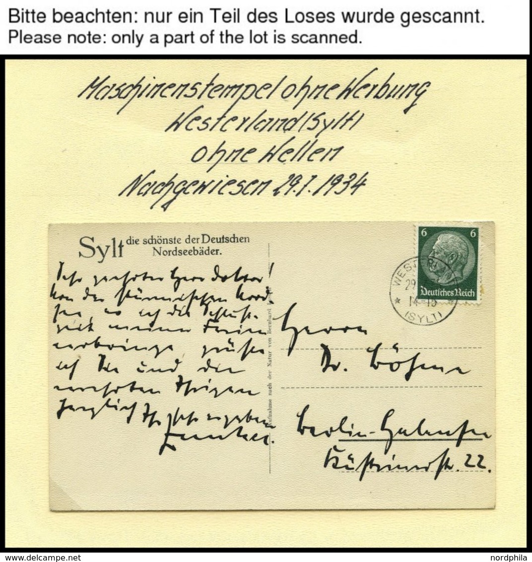 SAMMLUNGEN 1928-1940, Sammlung Maschinenstempel Von Westerland, 14 Belege Meist Pracht - Used Stamps