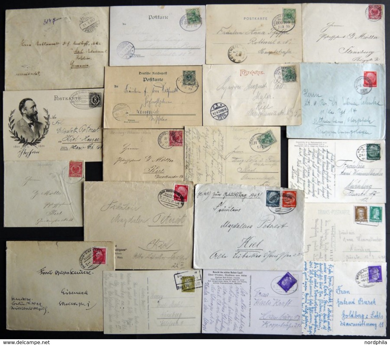 LOTS Ca. 1897-1936, 24 Briefe Und Ganzsachen Dt. Reich Mit Verschiedenen Bahnpoststempeln, Feinst/Pracht - Autres & Non Classés