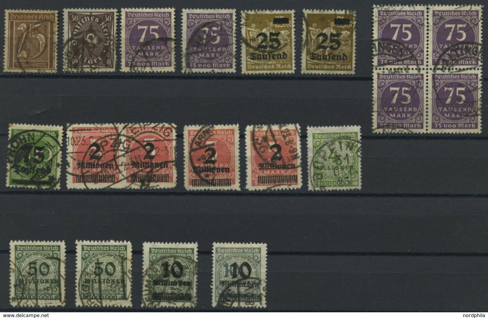 LOTS O, 1921-23, 20 Mittlere Werte Inflation, Dabei Mi.Nr. 276 Im Viererblock, Feinst/Pracht, Alle Infla Geprüft, Mi. 26 - Autres & Non Classés