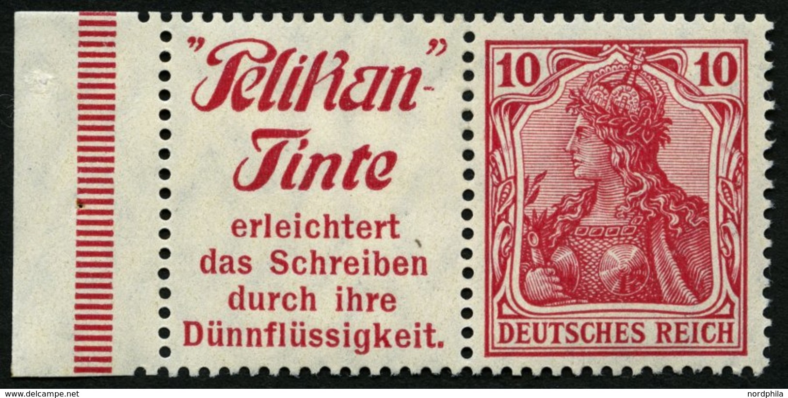 ZUSAMMENDRUCKE W 3.27 *, 1911, Pelikan-Tinte + 10 Pf., Mit Rand, Fast Postfrisch, Pracht - Zusammendrucke