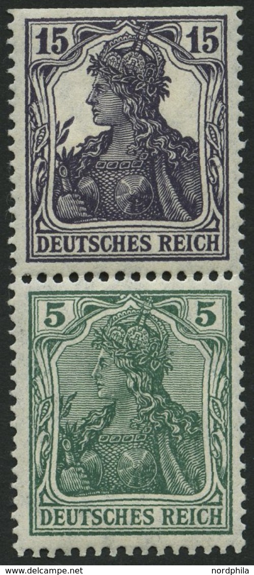 ZUSAMMENDRUCKE S 6aa *, 1917, Germania 15 + 5, Falzrest, Feinst (oben Ohne Zähnung), Mi. 150.- - Se-Tenant