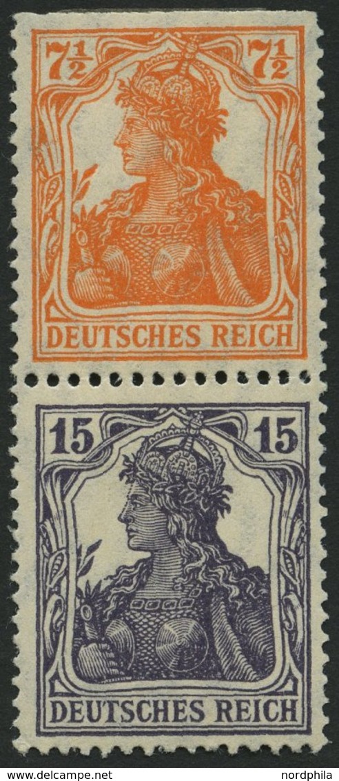 ZUSAMMENDRUCKE S 8ba *, 1917, Germania 71/2 + 15, Falzrest, Feinst (oben Starke Heftchenzähnung), Mi. 100.- - Zusammendrucke