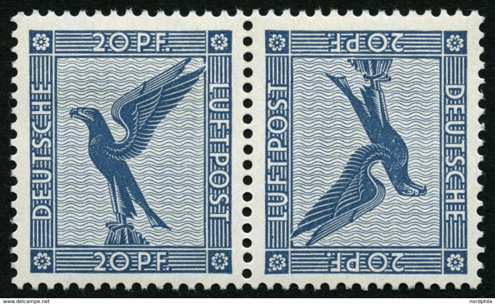 ZUSAMMENDRUCKE K 8 *, 1931, Adler Kehrdruck 20 + 20, Falzrest, Pracht, Mi. 210.- - Zusammendrucke