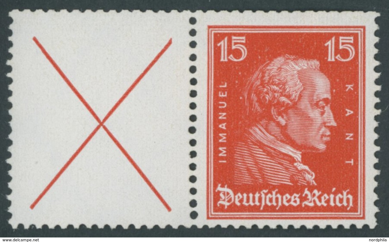 ZUSAMMENDRUCKE W 23 **, 1927, Kant X + 15, Oben Starke Heftchenzähnung, Postfrisch, Pracht, Mi. 250.- - Zusammendrucke
