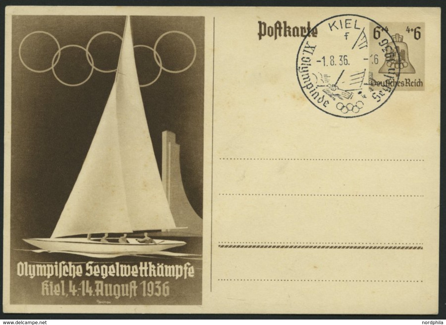 GANZSACHEN P 261 BRIEF, 1936, Olympische Segelwettbewerbe, Leer Gestempelt Mit Ersttags-Sonderstempel Von KIEL, Feinst - Other & Unclassified